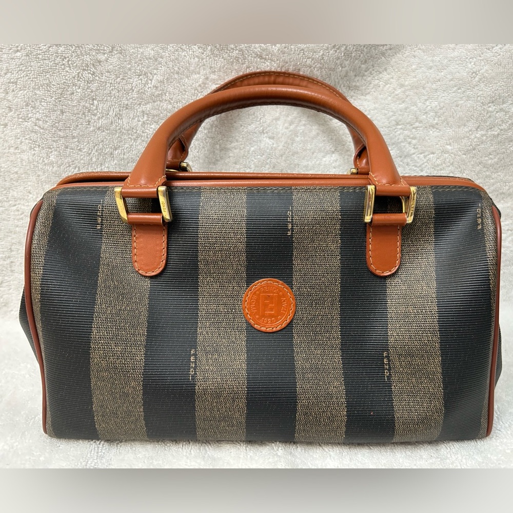 Vintage Fendi Pequin Boston Bag Coated Canvas Medium